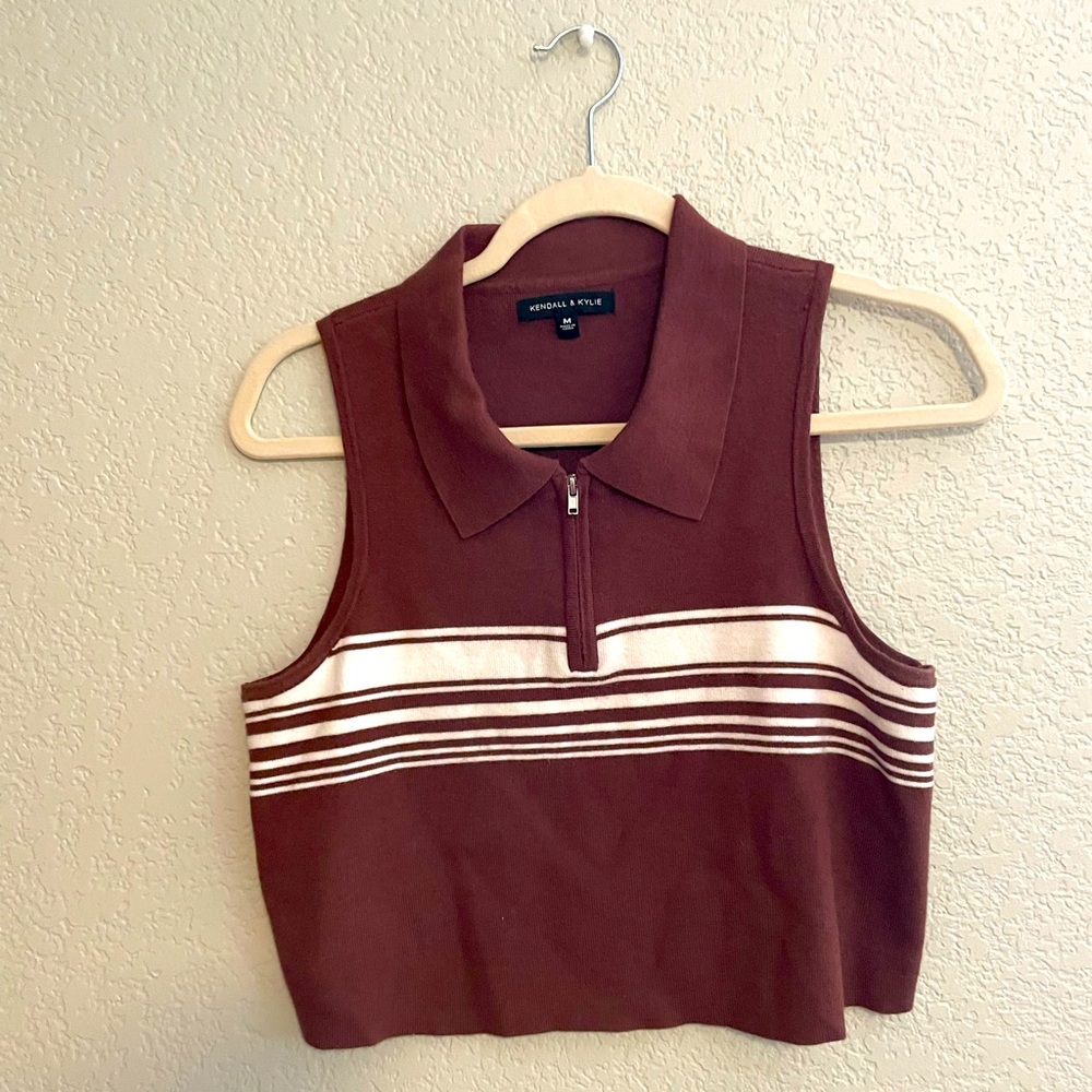 Kendall and Kylie Chocolate Brown Collared crop top